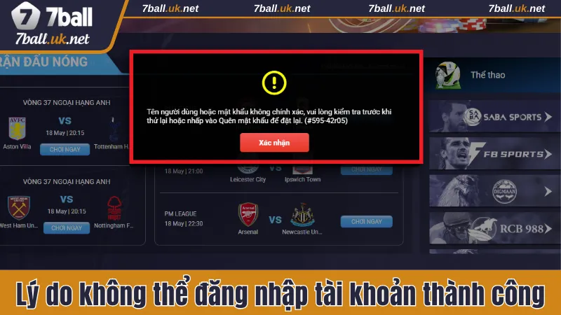 Lý do hội viên không thể đăng nhập tài khoản thành công