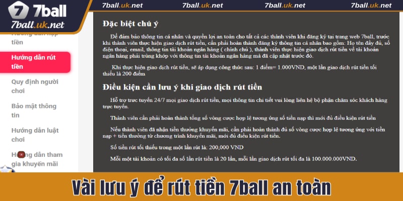 Không phải ai cũng biết đến vài lưu ý để rút tiền 7ball an toàn